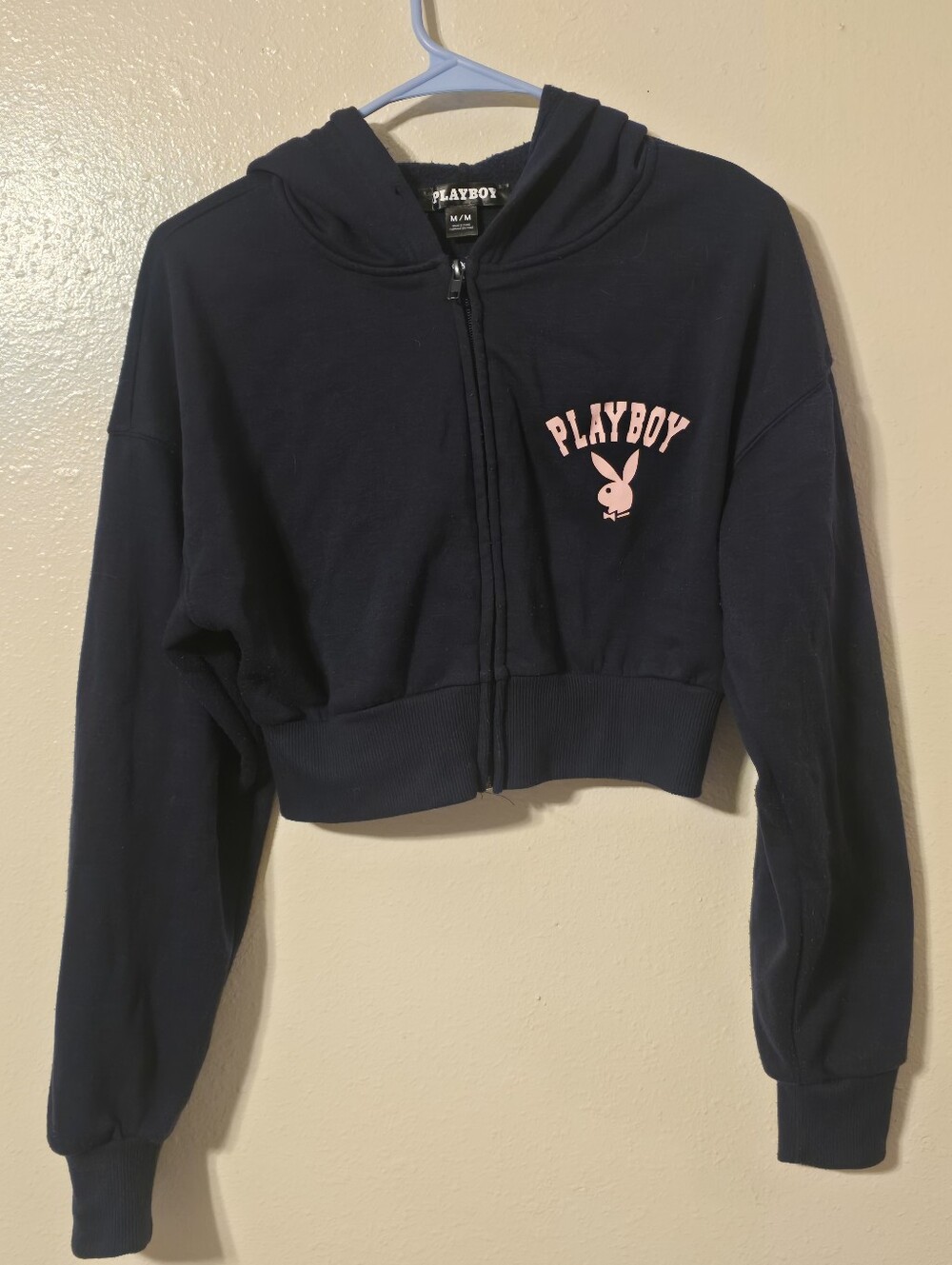 Playboy Sports Club Navy Blue Cropped Zip-Up Hoodie - Size M